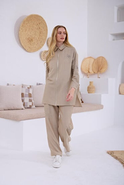 Moodbasic STONE ZIPPERED LINEN SET