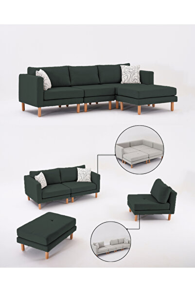 Velura Home & Living Armin Akıllı Köşe Koltuk Takımı & Modern Modüler Yataklı Köşe Takımı - Koyu Yeşil V125