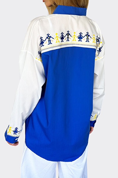 VAGGON Жіноча сорочка оверсайз з синім вишиванням Prmx11166