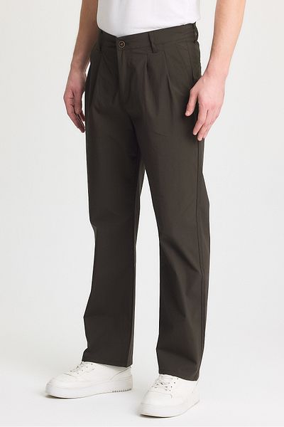 STONCS Men's Khaki Pleated Baggy Fabric Pants