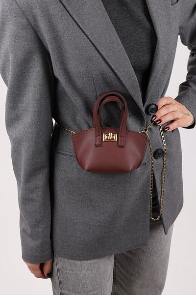 NOTHING Women's Burgundy Bag Gold Lock Demand and Detailed Mini Waist Shoulder Bag
