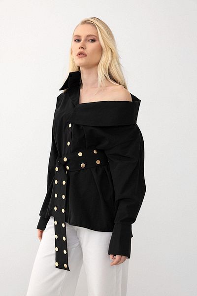Olcay Cămașă cu guler Madonna cu detaliu metalic NEGRU 9278