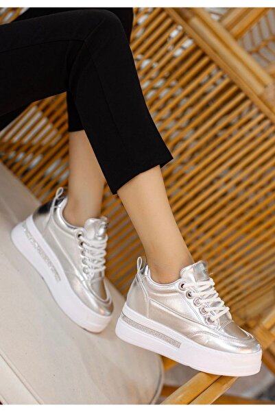 BESKAR Lulu Shiny Silver Patent Leather Sports Unisex Shoes – Non-Slip Sole