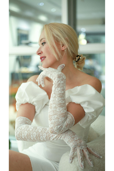 SeddA Uzun Beyaz Dantel Gelin Eldiveni