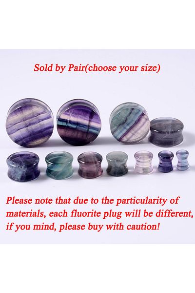 Choice 10mm Fluorite Stone 1Pair Natural Fluorite Stone Double Solid Flared Plug Ear Tunnel Gauge Aurora St