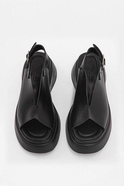 NILUFARR Black Genuine Leather - Thick Sole Peamy Women's Sandals