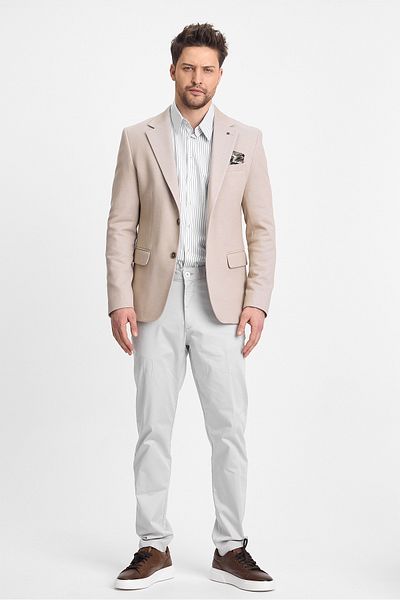 Frappoli Abrines Ανδρικό Μπεζ Βαμβακερό Λύκρα Πανί Stretch Slim Fit Sports Blazer Jacket