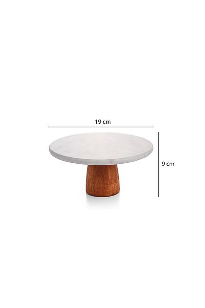 Lizzy Marble Patterned Wooden Leg Round Presentation Plate Cake Serving Presentation Plate 19 cm