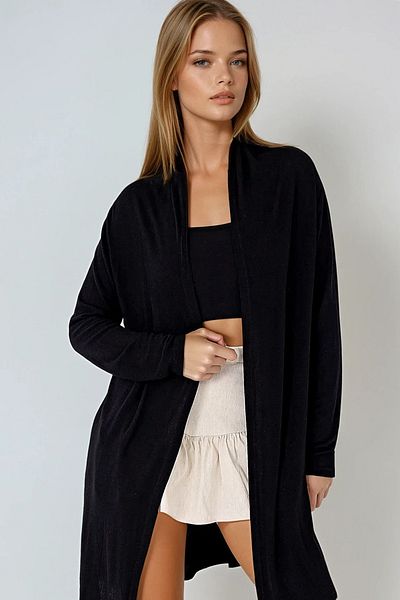VAGGON Women's Black Shawl Collar Viscon Cardigan