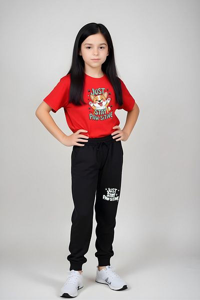 panios kids Just Stay Paw Printed Girl's T-Shirt and Sweatpants Set