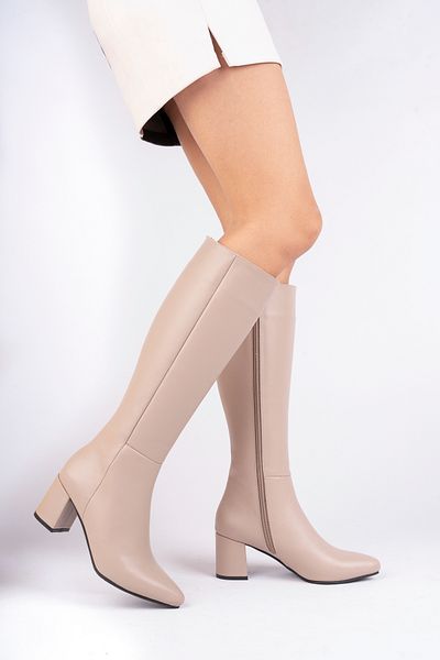 Deripabuc New Beige Women's Genuine Leather Boots