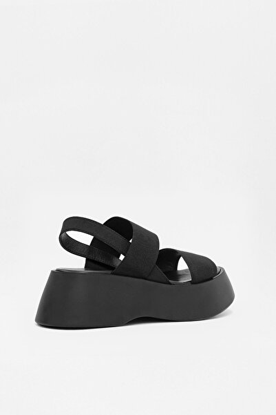 NILUFARR Maribel Black Genuine Leather Thick Soled Women's Sandals