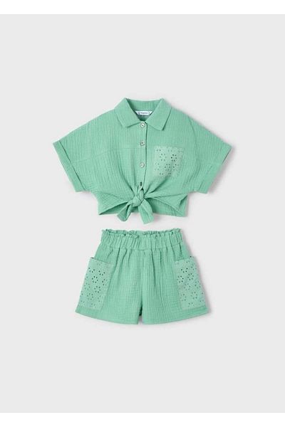 MAYORAL 4-8 Years Old Green Girl's Perforated Shorts Suit