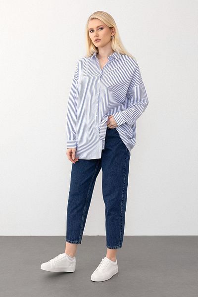 Olcay Cămașă de bază oversize (albastru-alb) - 9281 Modul
