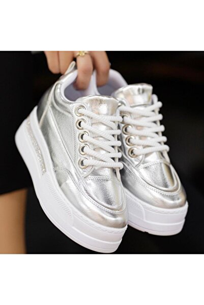 BESKAR Lulu Shiny Silver Patent Leather Sports Unisex Shoes – Non-Slip Sole