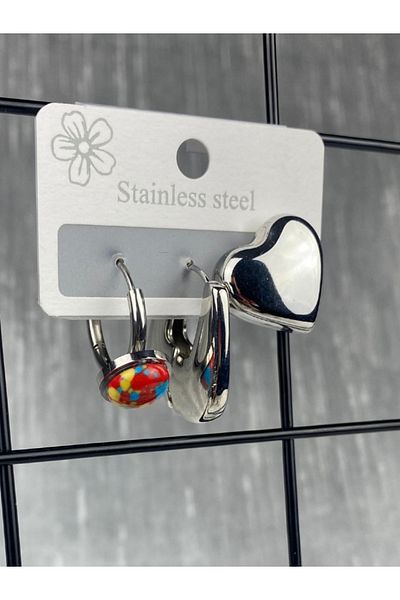 Brethils Triple Chubby Modern Heart Earrings Set Anti-Tarnish Guaranteed Shipped in Steel Gift Box
