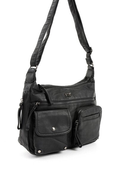 571 Collections Çanta Suni Deri Omuz Çantası Siyah (Model: 571-13-10K)