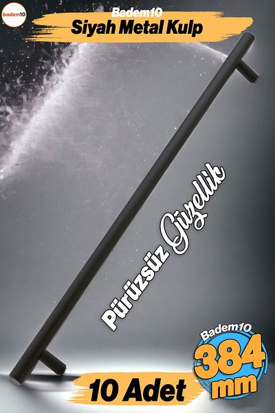 Badem10 Tijă 10 bucăți mâner metalic negru (384 mm-38,4 cm) mobilier bucătărie sertar dulap dulap mâner mâner