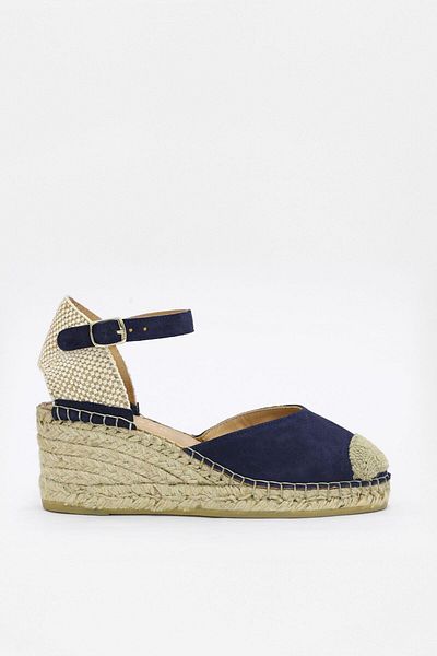 NILUFARR Alpha Navy Blue Genuine Suede Leather Women's Sandals - Heels