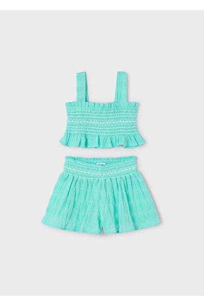 MAYORAL Σετ κοριτσίστικο κοντό φόρεμα με κηρήθρα για παιδιά 4-8 ετών Mint