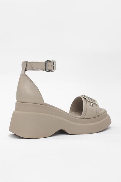 NILUFARR Genuine Leather Electro Mink Women's Sandals - Silver Accessories, Heels