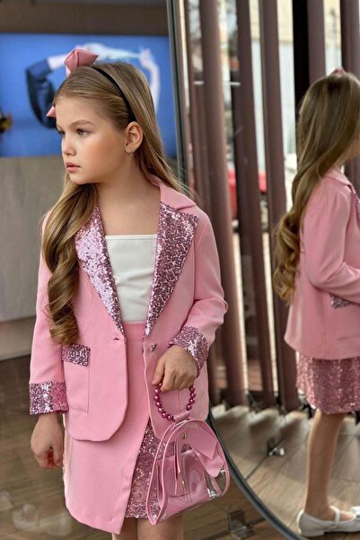 Riccotarz Girl's Blazer Jacket - Asymmetrical Cut Sequin Powder Effect Suit