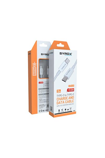 Syrox Type C To Type-c Şarj & Data Kablosu 3a C95 - Beyaz