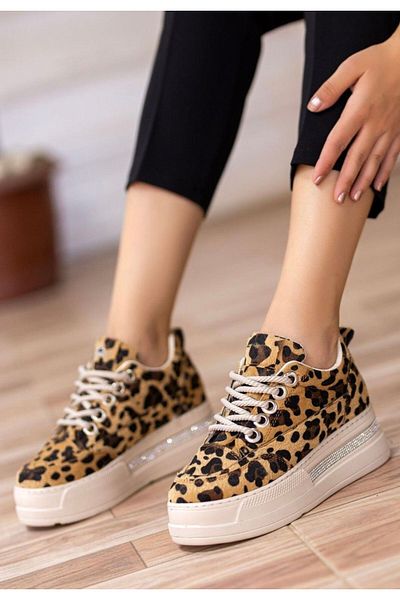 BESKAR Велурени маратонки Lulu Leopard с връзки