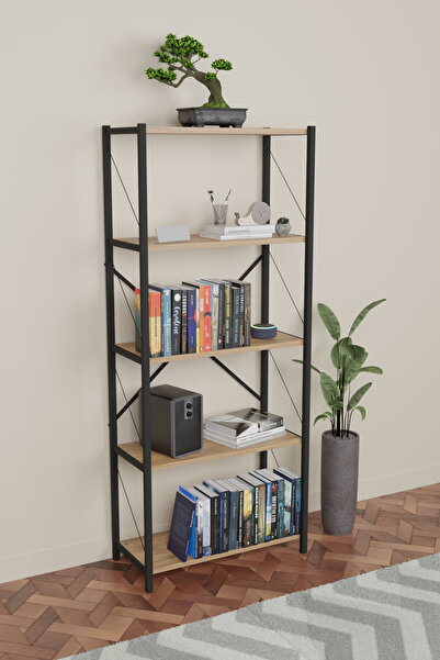 teknotrust Ahşap Net Plus Kitaplık 5 Katlı Dekoratif Raf Garantisiz Kahverengi Modern Modern