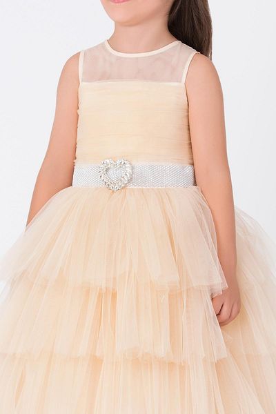 Pamina Beige Hair Tulle Dress for 3-7 Years Old Children