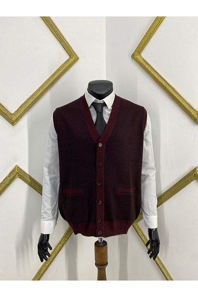 Sadık Collection Мъжки вълнен елек без ръкави с V-образно деколте и джобове Ateş Knitwear 492