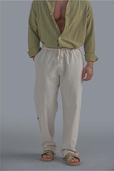 OUTFİT MAN Men's Linen Baggy Pants - Cream