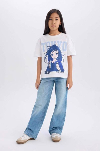 DeFacto Relaxed Fit Crew Neck White Girl's T-Shirt D8555A8/Wt34