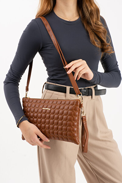 Sanmorris Women's Shoulder Bag and Hand Clutch Portfolio Brown