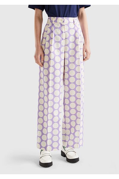 United Colors of Benetton Women's Lilac Polyviscose Polka Dot Wide Leg Pants