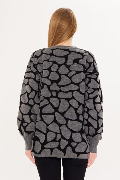 GÜMÜŞ COLLECTİONS Glass Broken Marble Pattern Crew Neck Soft Textured Balloon Sleeve Oversize Knitwear Knitted Sweater