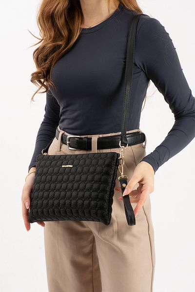 Sanmorris Women's Shoulder Bag Sn1424 Black Mosaic Hand Clutch Portfeoy