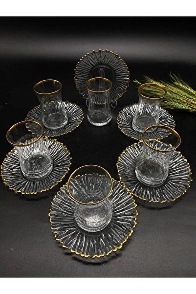 ATINÇLAR PAZARLAMA 12 Parça Altın Detaylı Cam Çay Bardağı Takımı – Zarafetin ...