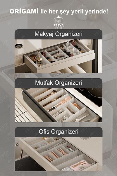 Fesya Home ORIGAMI 10 τμχ Modular Spoon Holder Fork Knife Drawer Organizer Εσωτερική οργάνωση - Διαφανές 3K-3O-2B-2XL