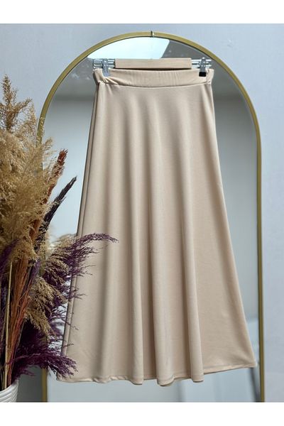 Ebrar Store Sıla Skuba Flared Skirt-Mt1340 Stone