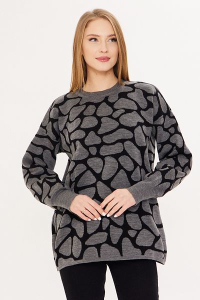 GÜMÜŞ COLLECTİONS Glass Broken Marble Pattern Crew Neck Soft Textured Balloon Sleeve Oversize Knitwear Knitted Sweater