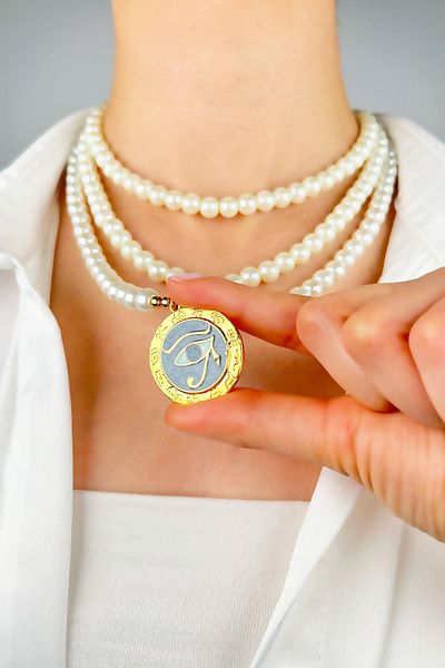 Sose Moda Gold Eye of Ra Necklace with Pearls