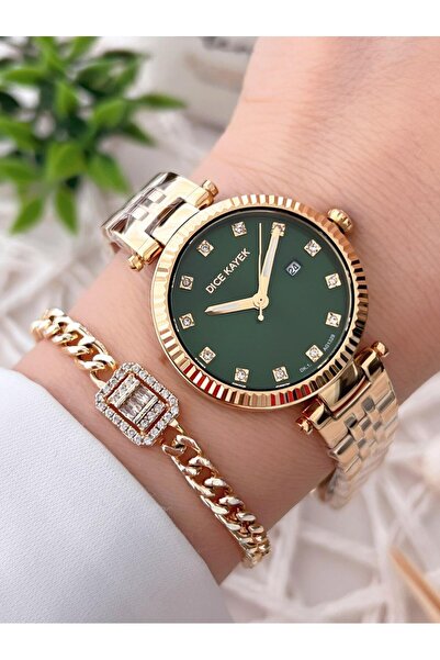 Dice Kayek Çelik Kordon Çelik Kasa Kararma Renk Atma Yapmaz Kadın Kol Saati+Bileklik AG1329.10