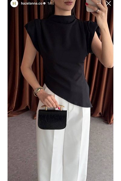 Butik Beyza Μπλούζα με φερμουάρ στην πλάτη με ασύμμετρη κοπή ώμους