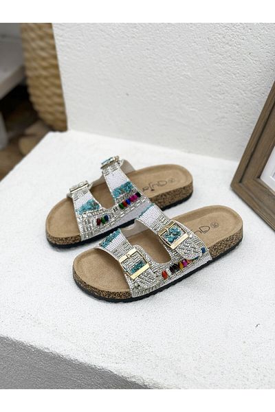 Guja 25Y102-2 Double Buckle Stone Cork Sole Slippers Women