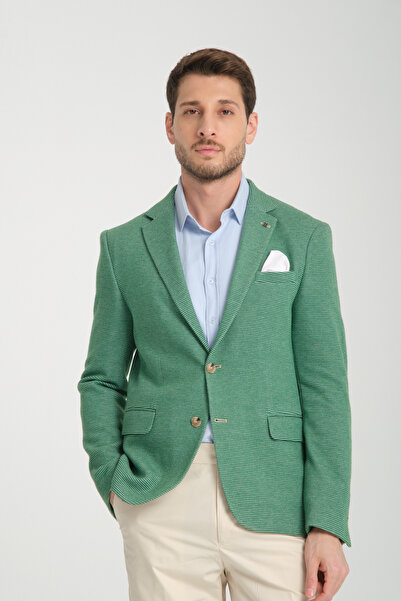 Frappoli Pasure Erkek Yeşil Esnek Kumaş Slim Fit Dar Kesim Blazer Ceket