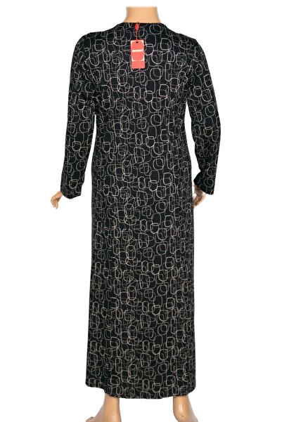 HESNA Kadın Demet Kuplu Boydan Geometrik Desen Siyah Elbise