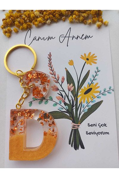 demirbasavm Mother's Day Special Handmade Epoxy Letter D Keychain(Each Letter Is Available)