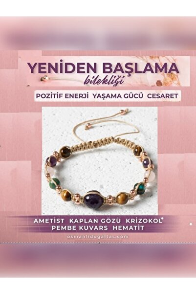 OSMANLI DOĞAL TAŞ Sertifikalı Yeniden Başlama Bilekliği Ametist Kaplan Gözü Krizokol Doğal Taşlı El Işçiliği