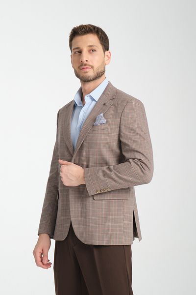 Frappoli Ανδρικό μπουφάν Diegos μπεζ καρό Slim Fit Mono Collar Sports Blazer